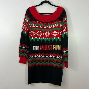 "Oh What Fun" Christmas sweater dress, large, sequins